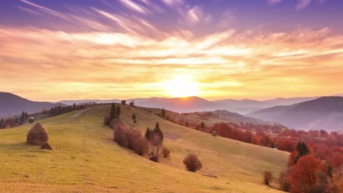 Mountain Landscape at Colorful Sunset in Autumn