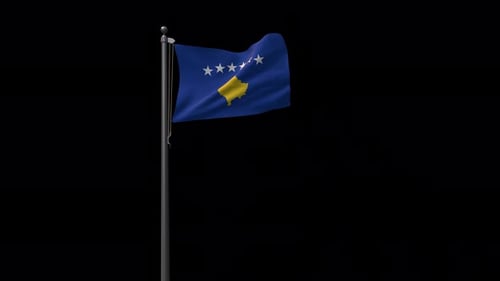 Waving Kosovo National Flag on Flagpole
