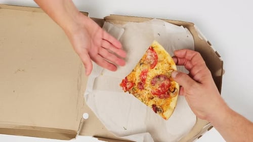 Sharing a Pizza Slice in Delivery Box