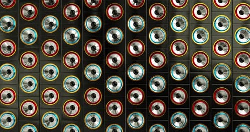 hi-fi stereo speakers dance beat music Red blue loop backgound 4k