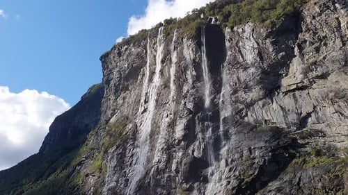 impressive close up View Of Seven Sisters Waterfall, Geiranger fjord, Norway
