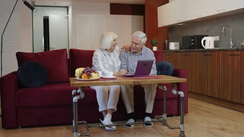 Senior Couple Enjoying Laptop in Cozy Home Setting