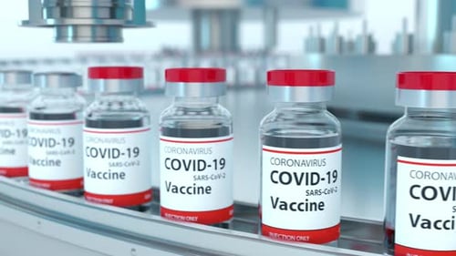 3D-Animation der Impfstoff-Massenproduktion auf dem pharmazeutischen Herstellungsprozess 4k