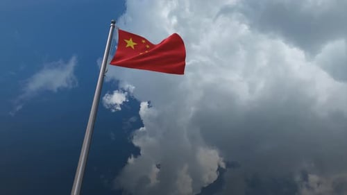 Realistic China Flag Waving Against Dynamic Sky