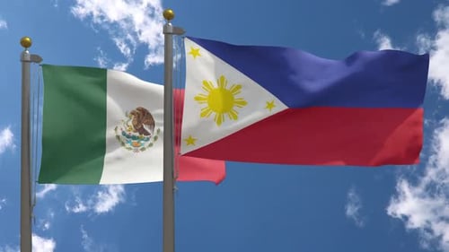Waving Flags of Mexico and Philippines