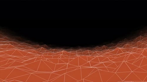 Fliegen über Plexusgitterlandschaft auf dunklem Hintergrund Seamless Loop