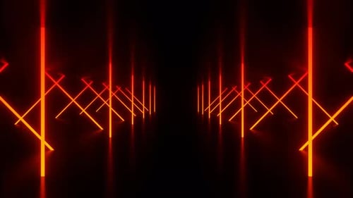 Orange Gradient Led Neon Lines in Dark Corridor Tunnel 3D Render Background Seamless Animation