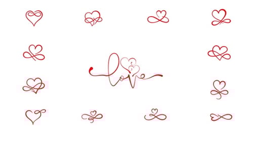 Elegant Red Line Art Hearts and Infinity Symbols Animation Pack
