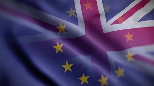 Overlaid European Union and United Kingdom Flags Waving Seamlessly
