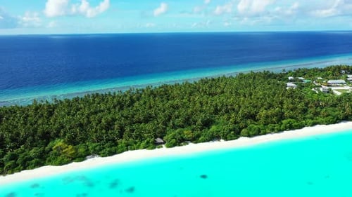 Aerial top view sky of beautiful seashore beach break by turquoise sea with white sand background of