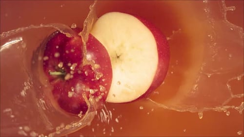 Apple Slices Dropping Into Liquid in Slow Motion