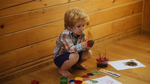 Kids with Painted Hands. Little Child Paint in Colorful Paints
