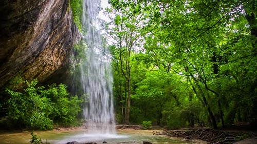 Waterfall From a Rock in a Deep Forest