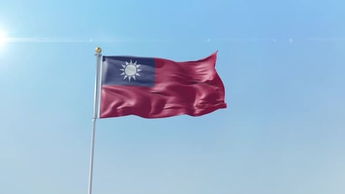 Realistic Taiwan Flag Waving in Blue Sky