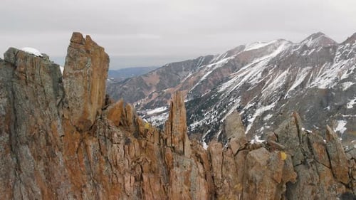 Snowy Mountain Range Aerial View in Winter