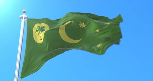 Realistic Cocos (Keeling) Islands Flag Waving in Wind