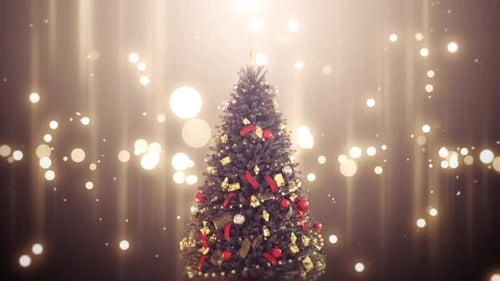 Árbol de Navidad y lazo de fondo bokeh