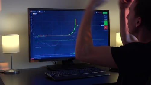 Young Adult Excited About Computer Chart