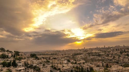 Jerusalem Cityscape at Sunrise with Dramatic Sky