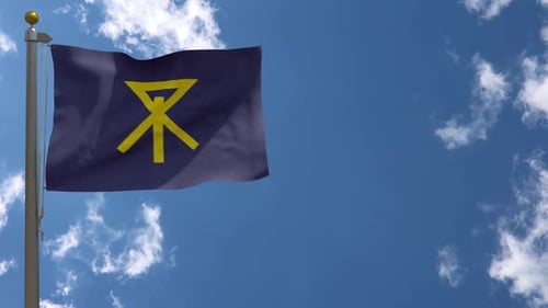 Realistic Waving Flag with Abstract Yellow Geometric Symbol