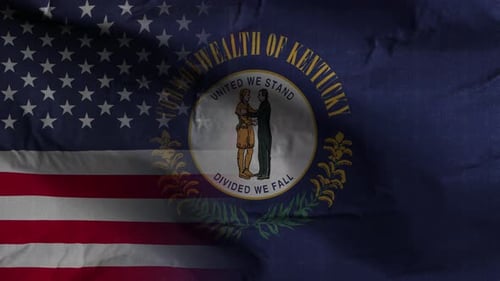 Textured Waving United States and Kentucky Flags Loop