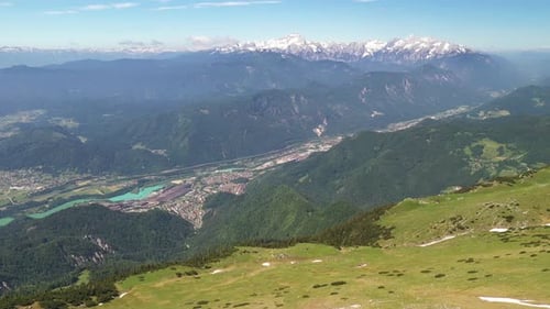 Aerial View of Mountains, Valley, and Lake