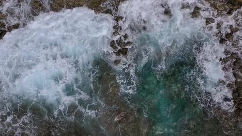 Top View of a Deserted Coast. Rocky Shore of the Island of Tenerife. Aerial Drone Footage of Ocean