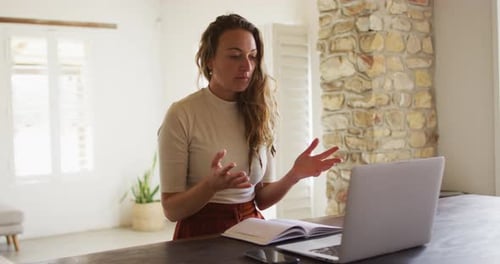 Woman Video Call With Laptop Computer Indoors