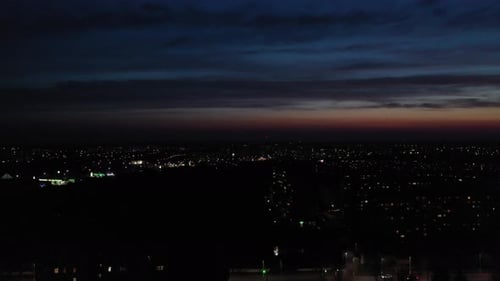 Aerial View Fly Night City