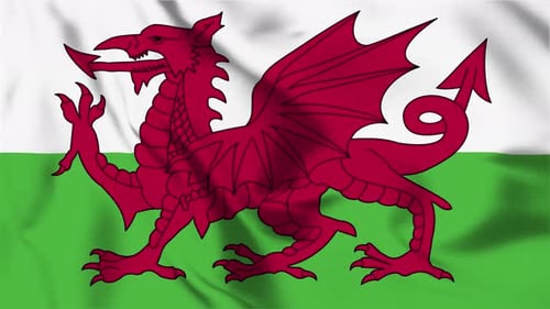 Waving Flag of Wales with Red Dragon