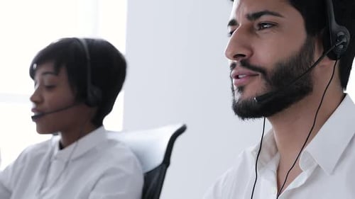 Call Center Operator. Man In Headset Working At Contact Center