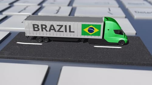 Brazil Logistics Digital Concept: Truck Driving on Keyboard