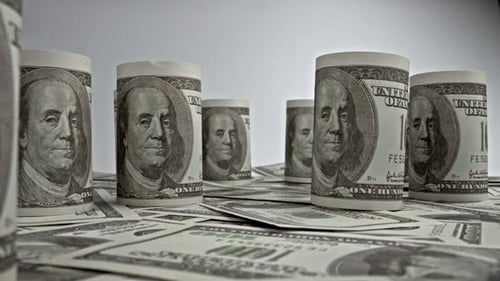 American one hundred dollar paper banknote in close up macro view dolly shot.