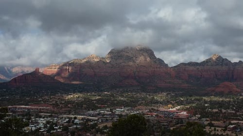 Sedona Arizona Storm Clouds Flying Over Red Rocks Tracking Shot Timelapse