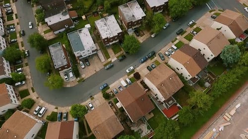 Aerial View Establishing Shot American Neighborhood Suburb