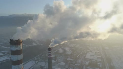 Aerial View of Smog Pollution From City Factory in Sofia, Bulgaria