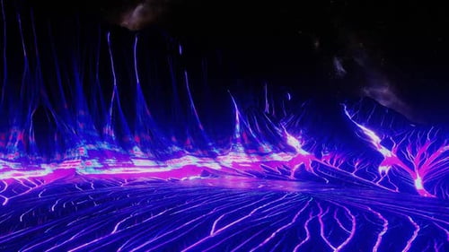 Neon-Plasma-Fluss im futuristischen Retro-Weltraumplaneten