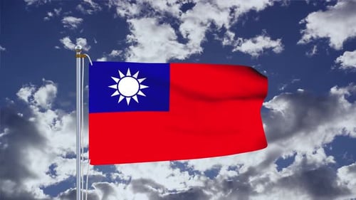 Taiwan Flag Waving Animation with Realistic Sky Background