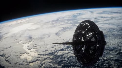 Futuristic Space Satellite Orbiting the Earth