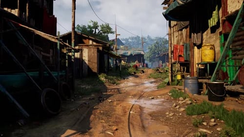 Rustic Village Dirt Road 3D Walkthrough Environment