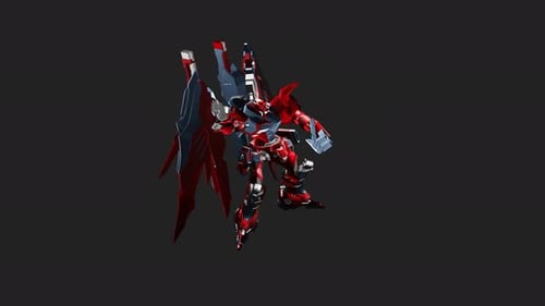 Futuristic Red Robot with Wings 3D Animation