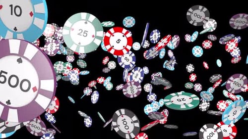 Colorful Casino Chips Falling Down Loop Animation