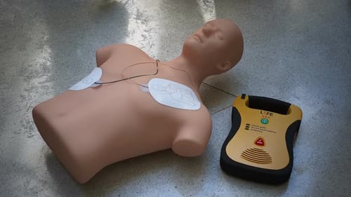 An automatic electronic defibrillator. which can save live using electric shock.