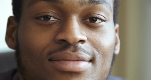 Close-up Serious Male Face, Portrait of Focused Focused African American Sad Pensive Young Business