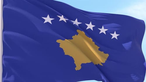 Realistic Waving Flag of Kosovo Fabric Animation