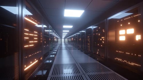Futuristic Digital Data Center Server Room Hallway Animation