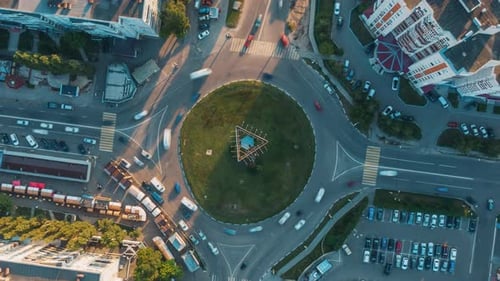 Aerial Top View Hyperlapse Video of Traffic in a Circle