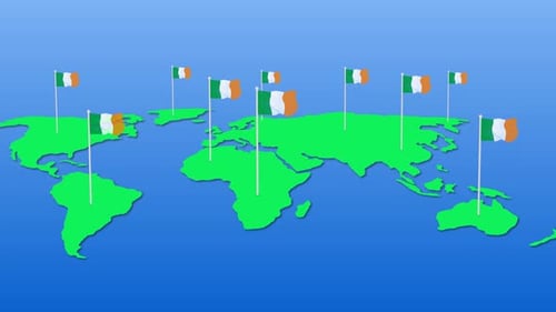 Irish Flag Animated on World Map Corporate Presentation