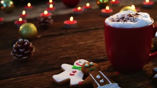 Holiday Cocoa with Gingerbread Cookies and Candles