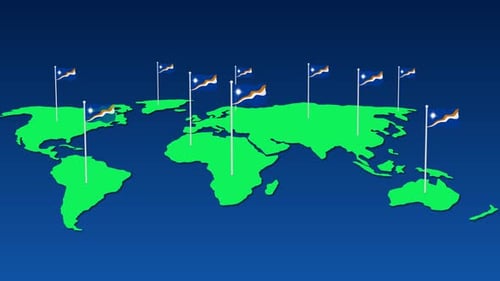 Global World Map with Waving Marshall Islands Flags Animation